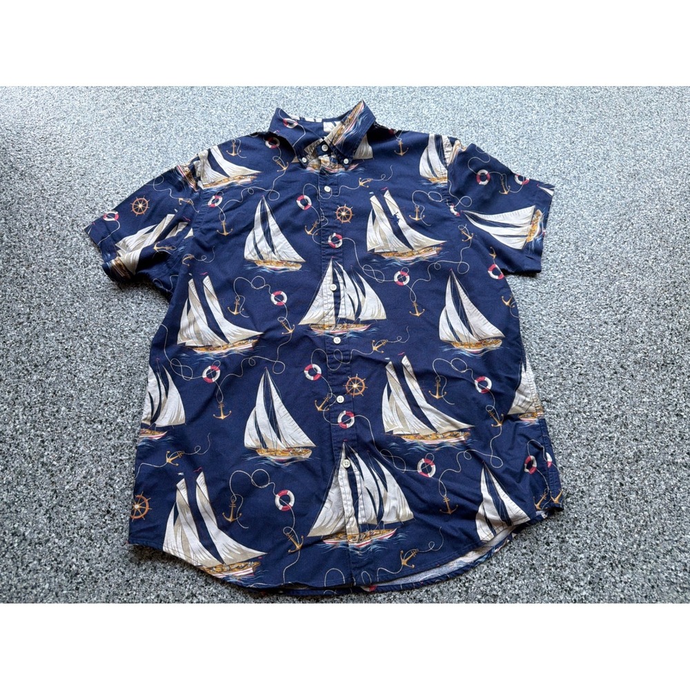 Polo Ralph Lauren Classic Fit Nautical Sailboat Oxford Shirt Mens L Navy Blue